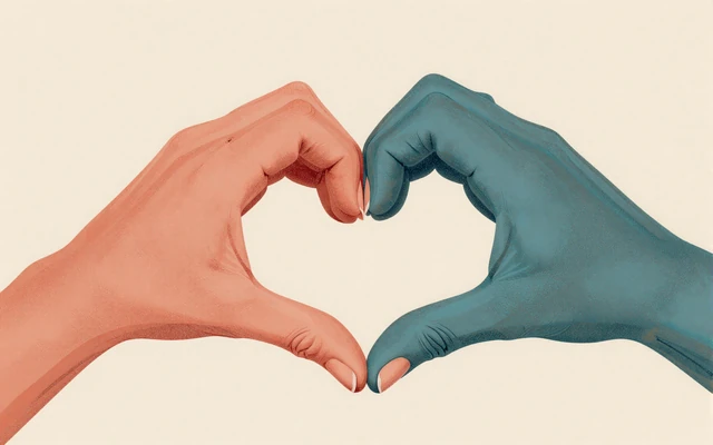 Editorial illustration of hands signing ASL for deaf dating guide for signers and hearing allies