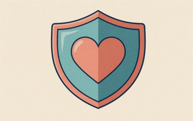 Editorial illustration of a heart shield for online dating safety guide for disabled singles