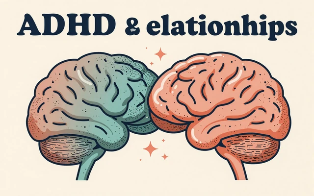 Editorial illustration of two brains connecting for dating someone with ADHD guide