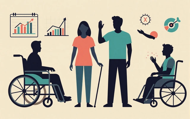 Editorial illustration of diverse disabled people for 2026 dating statistics guide